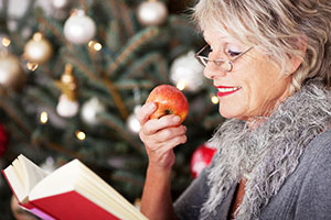 Woman eating an apple